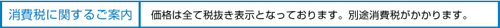 消費税に関するご案内　価格は全て税抜き表示となっております。別途消費税がかかります。